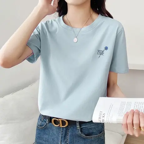 夏装2023新款短袖T恤女宽松韩版内搭体恤纯棉印花半袖上衣ins潮图片