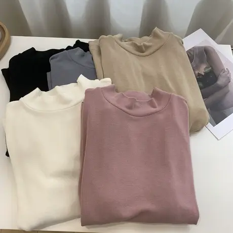 蛇骨纹纯色中领打底衫女22秋冬基础内搭长袖T恤弹力修身套头上衣图片