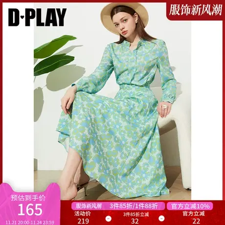 DPLAY秋季新温柔气质油画雏菊V领抽褶雪纺衬衫垂感长袖上衣图片