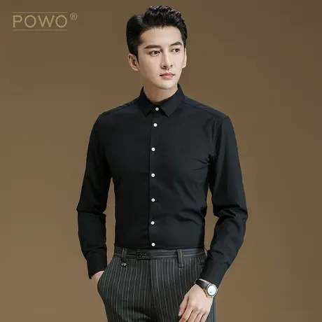 衬衫男黑色韩版潮流正装帅气修身内搭寸衫商务休闲长袖男士白衬衣图片