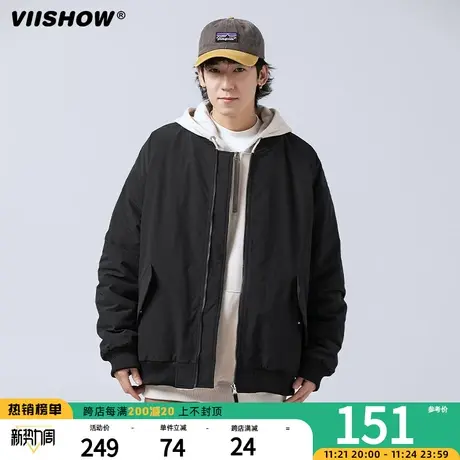 VIISHOW秋冬季新品棉衣男两面穿日系复古刺绣拼色潮牌宽松外套商品大图
