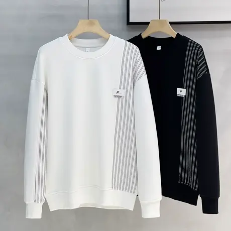男士卫衣新款2023款春秋季潮牌痞帅条纹长袖T恤潮流休闲秋装上衣商品大图
