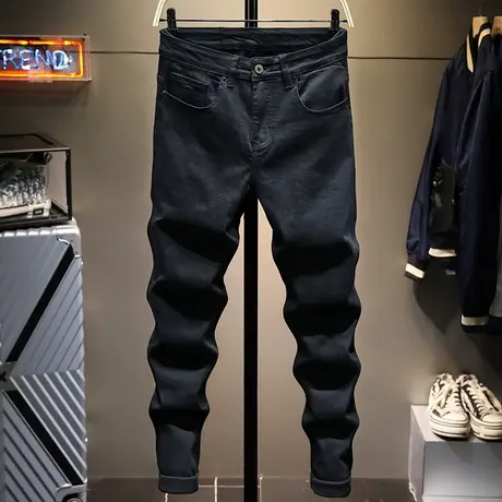 秋冬新款黑色潮流百搭男士牛仔裤男修身小脚休闲长裤子男简约潮牌商品大图