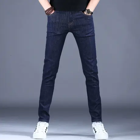 2023男士春季新款牛仔裤男款深蓝色修身小脚裤子弹力百搭韩版潮牌商品大图
