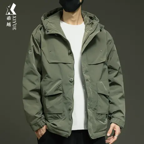 希越户外防水防风男士冲锋衣外套秋冬季宽松大码工装山系连帽风衣商品大图