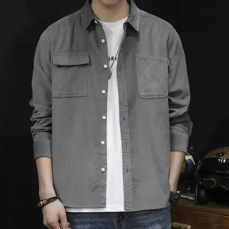 灯芯绒衬衫男宽松春秋2024新款衬衣休闲工装男士外套长袖大码春季商品大图