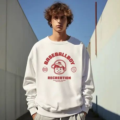 美式重磅卫衣大码秋冬加绒加厚圆领宽松加肥加大胖子男生潮牌无帽图片