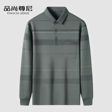 【亲肤柔软】男士春季新款上衣简约条纹丝光棉爸爸长袖T恤中老年图片