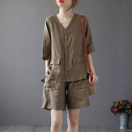 棉绸睡衣女夏季棉麻套装时尚可外穿短袖短裤两件套大码家居服夏天图片