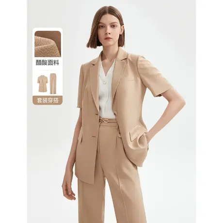 朗姿醋酸职业气质夏季短袖西装外套正装薄款西服上衣女2023年奥莱图片