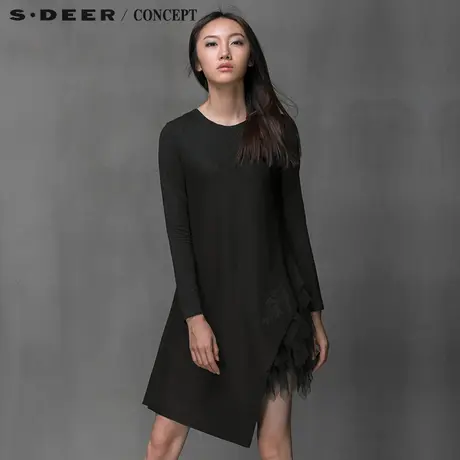 sdeer圣迪奥女装秋镂空切割典雅连衣裙两件套S14381250图片