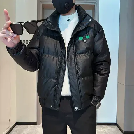 立领棉服男冬季2023新款轻熟简约设计感潮牌短款冬装刺绣棉衣外套图片