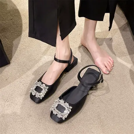 法式包头凉鞋2023年新款时尚粗跟单鞋休闲凉拖女鞋气质水钻晚晚鞋商品大图