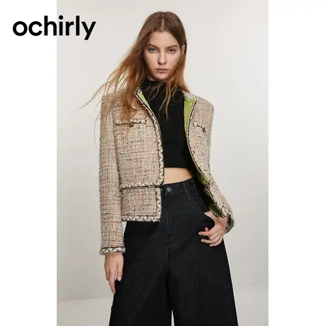 羊毛花纱小香短外套女 ochirly欧时力2024新款早春可拆下摆法式图片