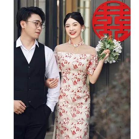 敬酒服2024新款新娘高级感订婚礼服新中式改良连衣裙气质蕾丝夏季商品大图