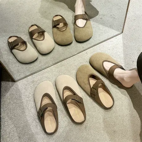 包头半拖鞋女外穿2024年春季新款轻便休闲复古ins超火平底女鞋子商品大图