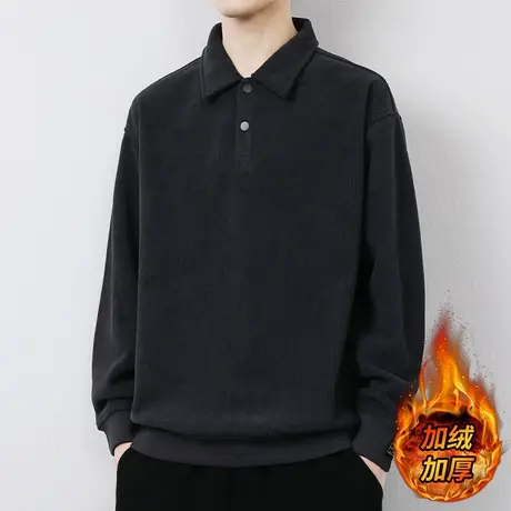 polo卫衣男高级感美式休闲秋冬季加绒加厚翻领打底衫男帅气上衣服商品大图