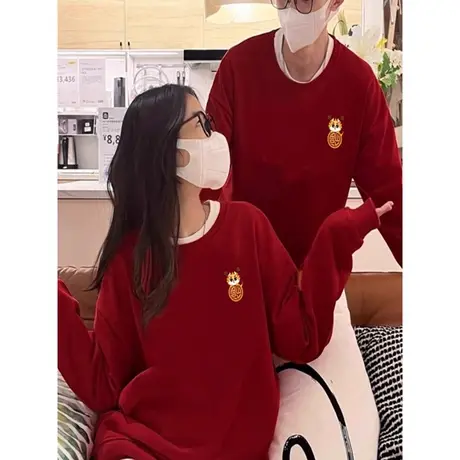 龙年本命年加绒酒红色秋冬季衣服新年过年战袍卫衣女宽松喜庆上衣商品大图