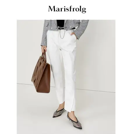 【休闲牛仔裤】玛丝菲尔春季新款纯白色牛仔裤休闲裤直筒裤子女商品大图