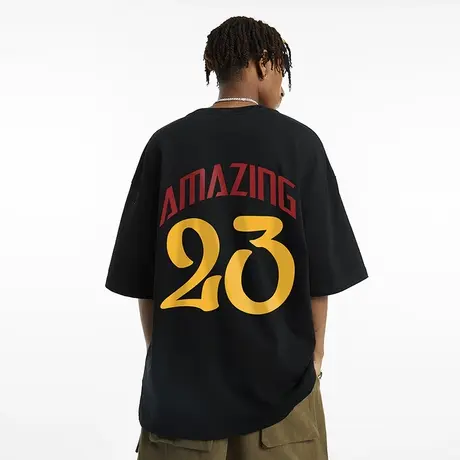 高街字母美式西海岸短袖t恤男夏季国潮宽松潮牌大码半袖男款体恤商品大图