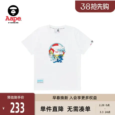 Aape联名Smurfs童装春夏蓝精灵字母图案印花趣味短袖T恤9657XXK图片