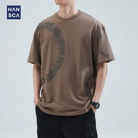 hansca 夏季宽松t恤短袖男青少年潮牌复古休闲重磅纯棉半袖上衣服商品大图