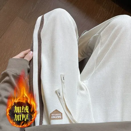 美式重磅灯芯绒休闲裤子男士秋冬款加绒加厚潮牌直筒宽松运动卫裤商品大图