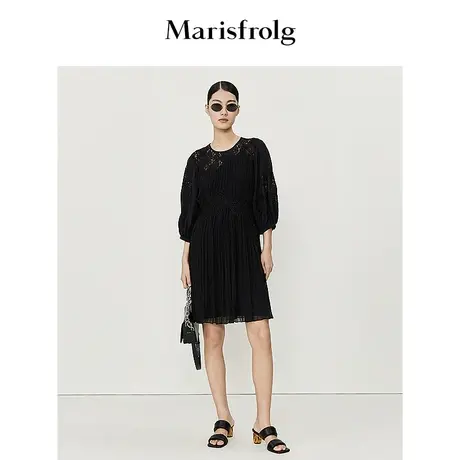 【精编蕾丝面料】玛丝菲尔夏新款名媛黑色镂空礼服连衣裙商品大图
