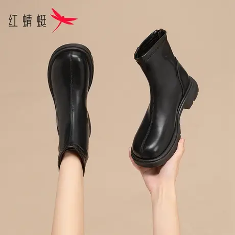 红蜻蜓瘦瘦靴短靴女鞋2023秋冬新款法式及踝靴软皮舒适切尔西靴子图片
