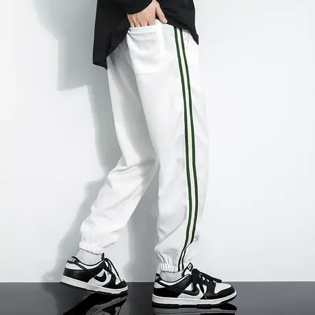 休闲长裤子男秋冬款宽松潮流百搭九分运动裤抽绳小脚束脚白色卫裤商品大图