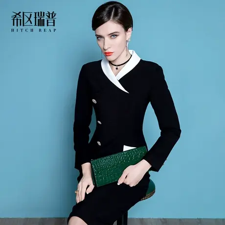 希区瑞普高端西装连衣裙女2023新款秋冬气质拼色复古名媛修身裙子图片