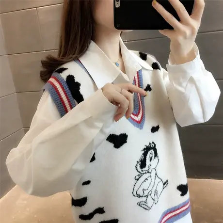 卡通提花针织马甲女2023春装新款韩版宽松毛衣上衣秋冬外穿背心商品大图