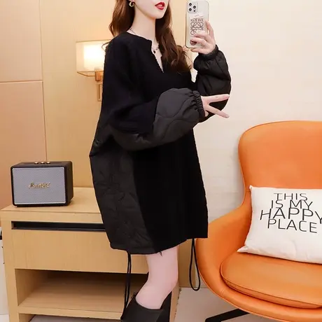 设计感拼接毛衣女中长款2023新款秋季爆款宽松慵懒风加厚针织外套图片