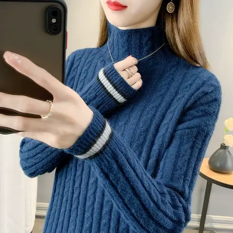 2023年秋冬新款半高领毛衣女加厚套头麻花针织衫内搭打底衫女毛衣商品大图