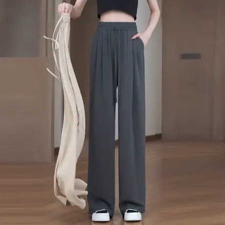 夏季薄款冰丝阔腿裤女2023新款高腰显瘦凉凉裤垂感休闲慵懒直筒裤商品大图