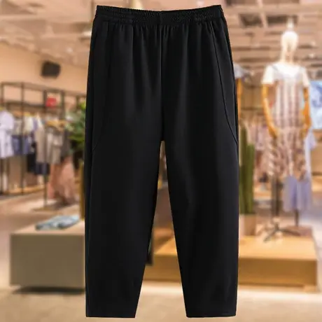 加肥加大码女装秋冬季黑色哈伦裤洋气时尚中年妈妈加厚弹力九分裤商品大图