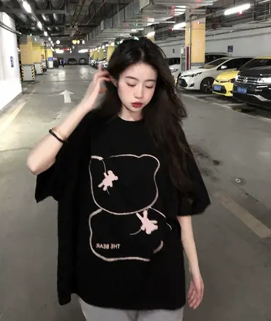 2023新款夏季白色短袖t恤女宽松韩版纯棉显瘦上衣学生印花大码潮图片