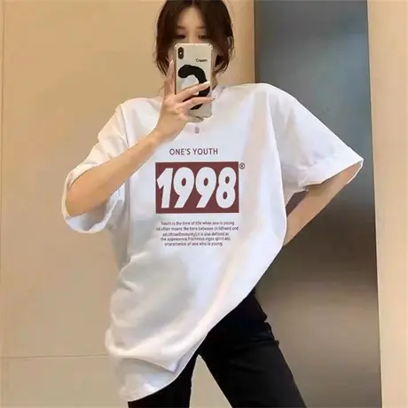 设计感小众韩版中长款短袖t恤女宽松仿棉上衣2023夏季新款体恤潮商品大图