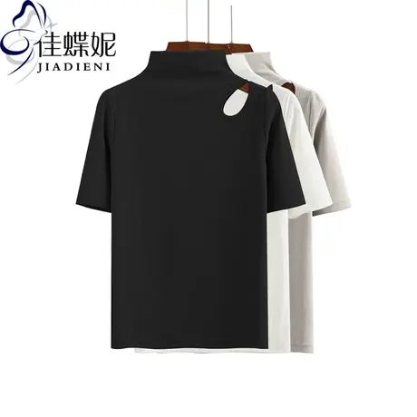 春秋季半高领背心打底衫女春秋韩版修身中袖上衣小心机T恤镂商品大图