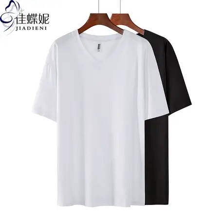 夏季新款V领宽松下衣失踪大码中长款韩版短袖体恤上衣纯棉纯色女商品大图