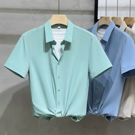 肌理感冰丝衬衫男商务正装修身职业装高级感男士衬衣短袖夏季薄款商品大图