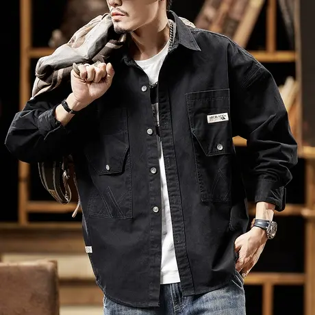 精梳棉工装衬衣百搭复古轻磨毛洗退外套男时尚春秋款潮流外套男款商品大图