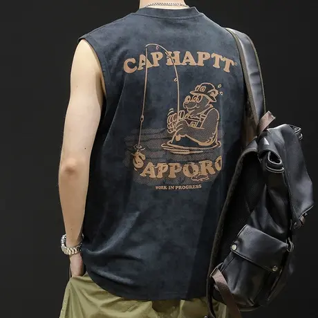 纯棉t恤背心男宽松坎肩男士无袖跨栏运动男装健身男款大码夏季砍图片