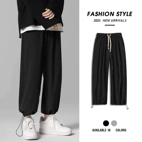 冰丝休闲裤男士裤子夏季薄款韩版潮流阔腿直筒宽松九分运动束脚裤商品大图