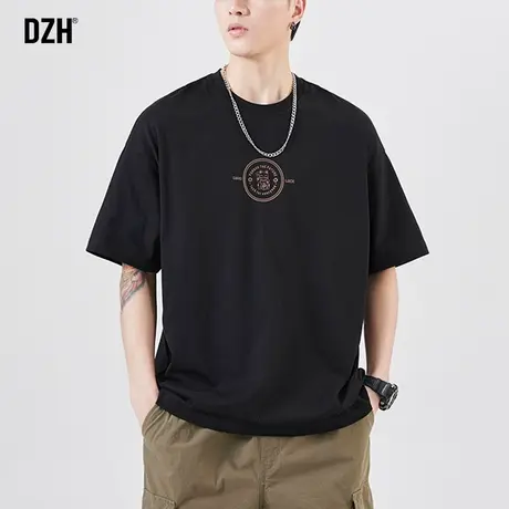 男士黑色短袖T恤男夏季2023新款纯棉卡通印花体恤衫宽松半袖上衣商品大图