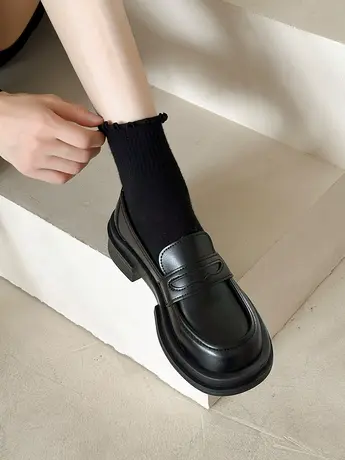 日系小皮鞋女2023秋季新款英伦风黑色厚底乐福鞋复古jk制服单鞋子商品大图
