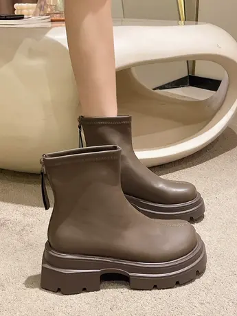 厚底马丁靴女夏2023新款春秋薄款单靴软皮弹力短靴松糕韩版瘦瘦靴商品大图