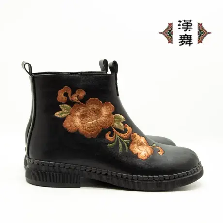 【盛开】汉舞中国风高帮加绒女靴侧拉链古风加绒靴图片