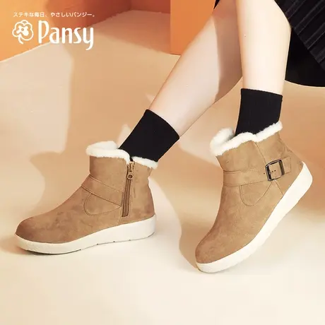 Pansy盼喜日本雪地靴女加绒加厚羊毛短靴棉鞋高帮冬季女鞋图片