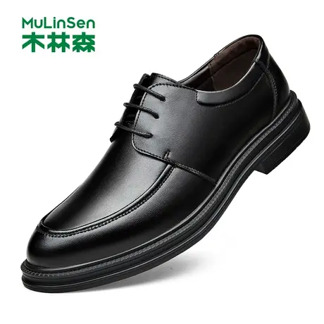 木林森男鞋2023新款英伦风商务休闲皮鞋男士黑色真皮软面软底鞋子商品大图